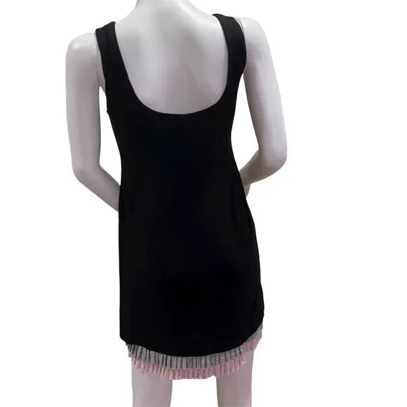 Black T-Shirt Tank Dress with Gray and Pink Ruffle Size S - Picture 5 of 6